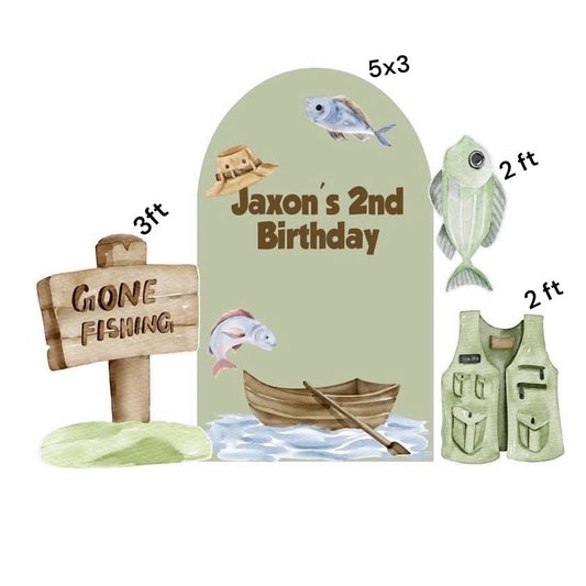 Fishing Set of 4 panel backdrop fishing party prop cutout centerpieces and party decorations.