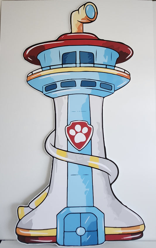 Paw patrol watercolor tower party prop sign cutout  centered Backdrop and party decorations.