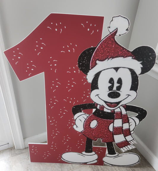 Mickey Mouse christmas Custom age party prop, cutout perfect for centerpieces,  standee, and party decorations.