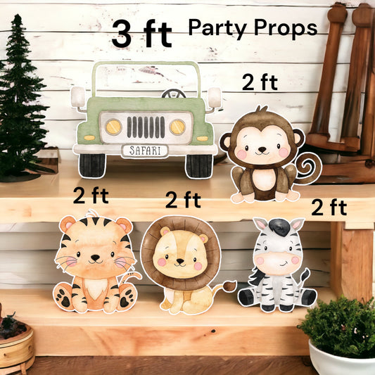 Set of 5 Safari animal theme Baby Shower, Birthday Party prop cutouts decorations.