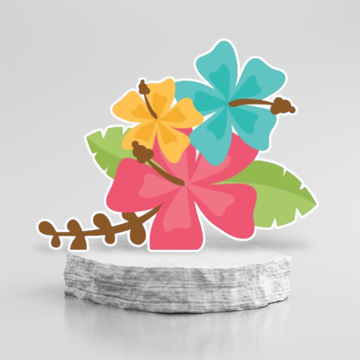 Hawaii flower themed party prop cutout, Centerpiece, Backdrop, cake toppers, standee and party decor.