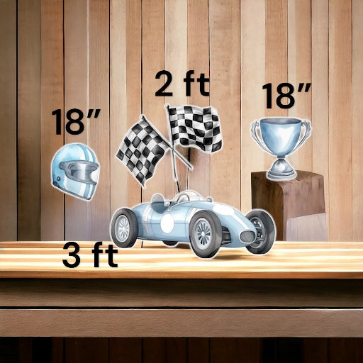 Set of 4 Race car birthday Party Prop Cutout Standee Sign and party decorations