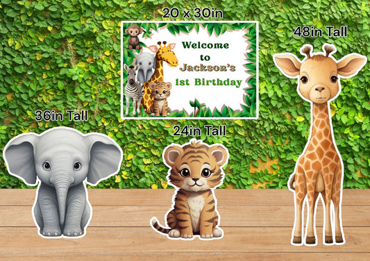 Set of 4 Safari animal themed party prop sign  and party decorations