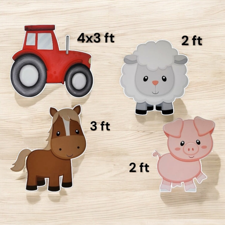 Farm animal party prop sign cutout backdrop red tractor birthday party decorations.